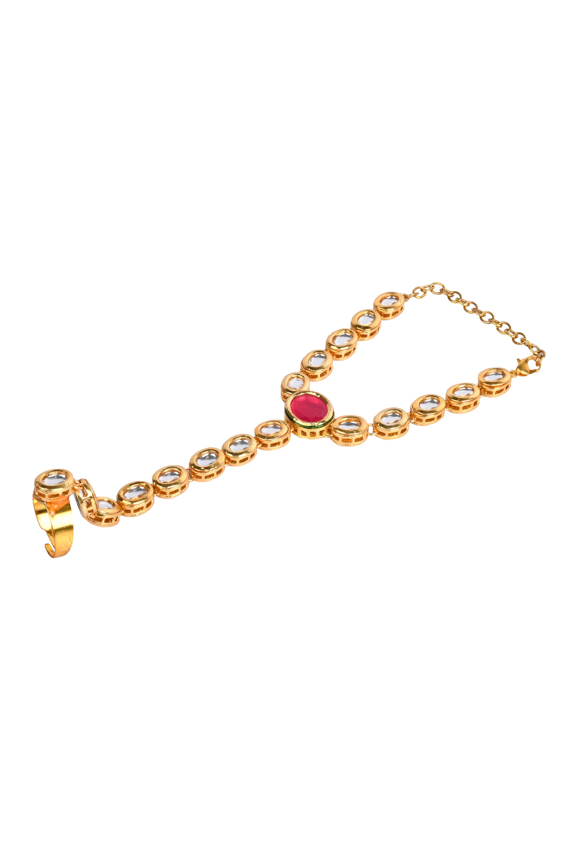 Red Gold toned royal kundan hathphool