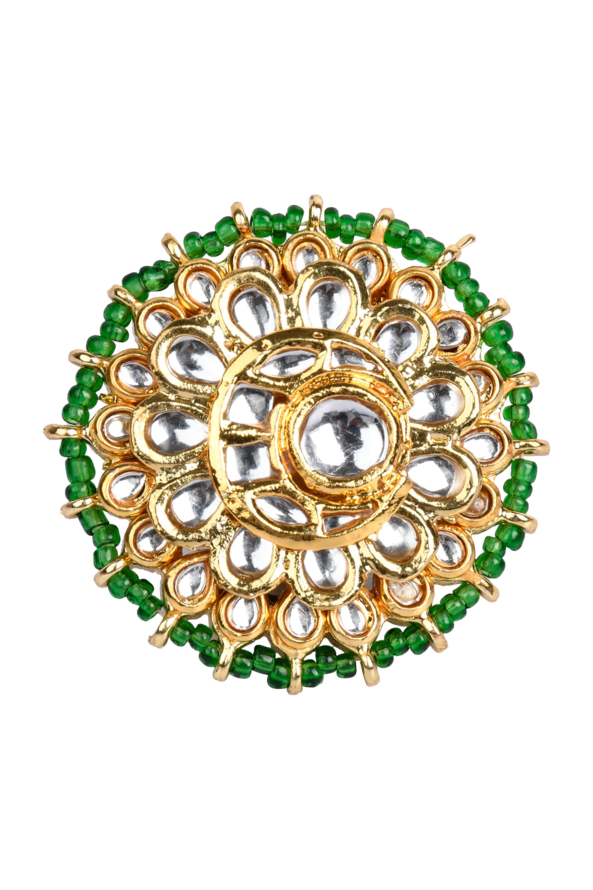 Classic Gold Tone Kundan-Inspired Pearl Beaded Adjustable Ring