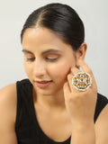 Classic Gold Tone Kundan-Inspired Pearl Beaded Adjustable Ring