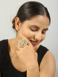 Classic Gold Tone Kundan-Inspired Pearl Beaded Adjustable Ring