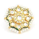 Classic Gold Tone Kundan-Inspired Pearl Beaded Adjustable Ring