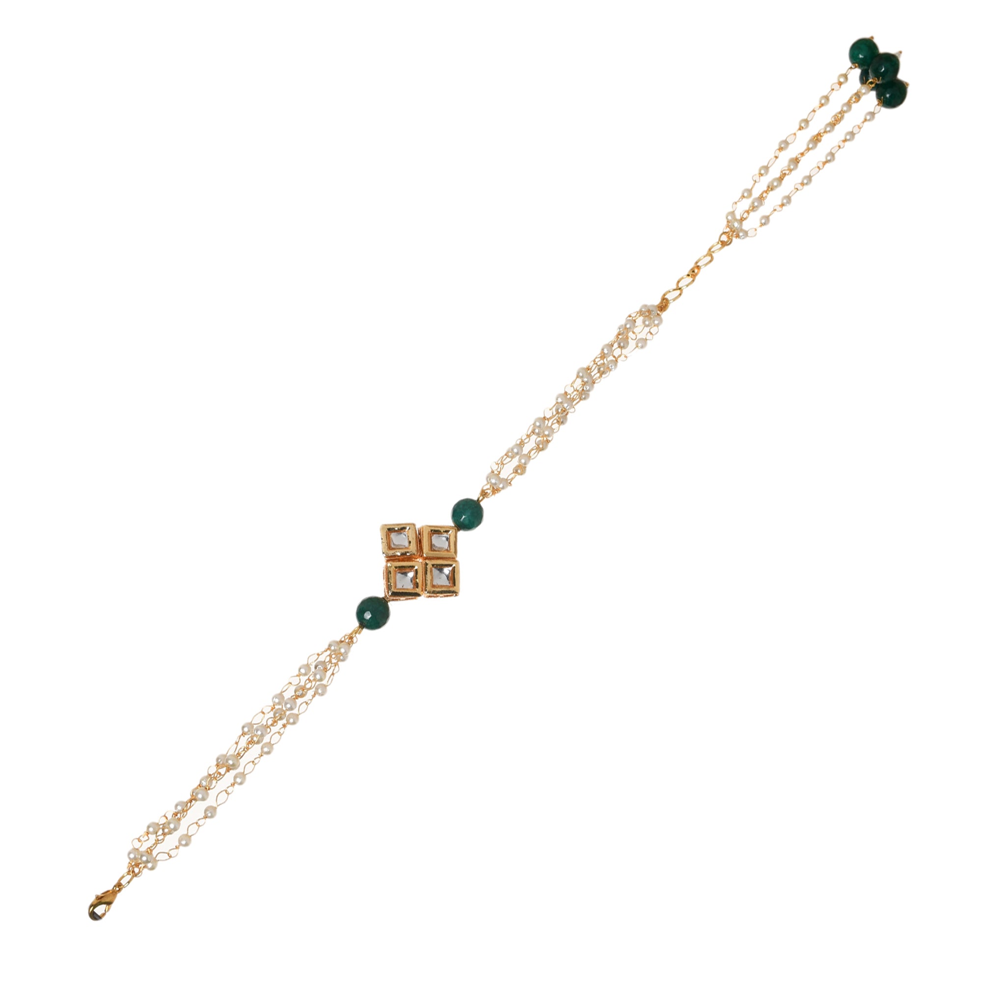 Green White Gold Tone Kundan Bracelet