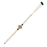 Green White Gold Tone Kundan Bracelet