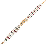 Red Green beaded Gold tone Kundan bracelet