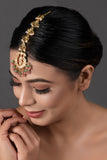 Pink Green Gold toned Kundan Maang Tikka