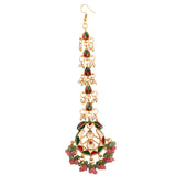 Pink Green Gold toned Kundan Maang Tikka