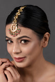 Pink Green Gold toned Kundan Maang Tikka