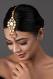 Pink Beaded Gold Tone Kundan Handcrafted Maang Tikka