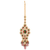 Pink Beaded Gold Tone Kundan Handcrafted Maang Tikka