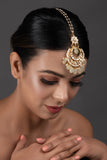 Cream Gold Toned  Kundan Inspired Maang Tikka