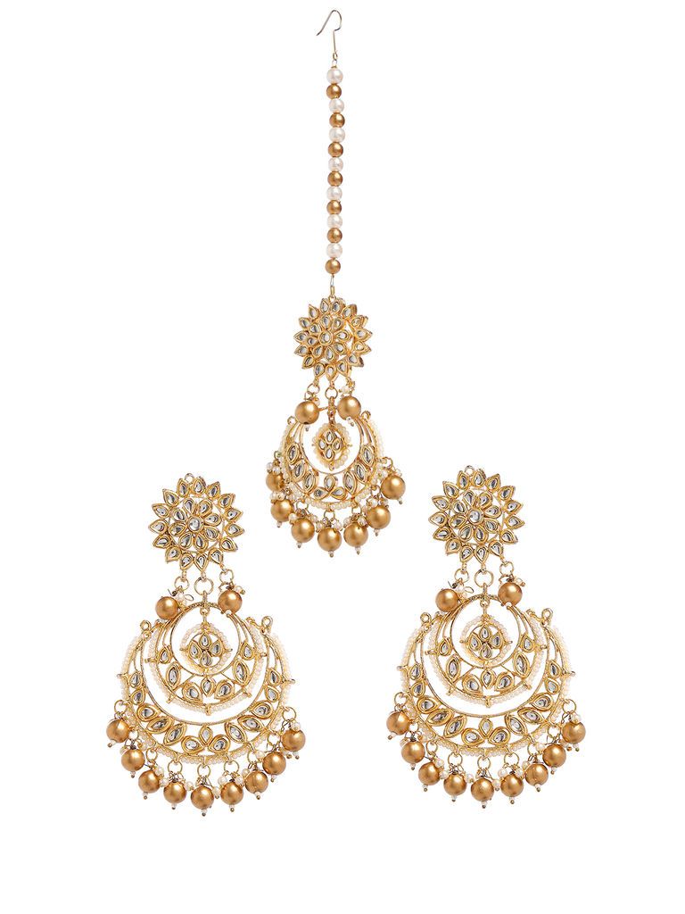 Kundan inspired Chandbali & Maang Tikka set