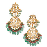 Pink Green Gold Tone Kundan Inspired Maang Tikka with Earrings