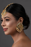 Gold tone Kundan inspired Maang Tikka with earrings