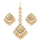 Gold tone Kundan inspired Maang Tikka with earrings