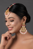 Pearl & Pink beaded Kundan Handcrafted Maang Tikka with earrings