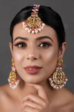 Pearl & Pink beaded Kundan Handcrafted Maang Tikka with earrings