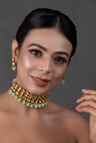 Pastel green Gold Tone Kundan Beaded Choker Necklace with earrings