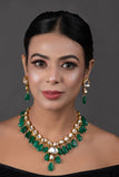 Emerald beaded Gold toned kundan inspired necklace with earrings