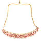 Pearl & Pink beaded Gold Tone Kundan Inspired Necklace with Earrings and Maang Tikka