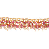 Pearl & Pink beaded Gold Tone Kundan Inspired Necklace with Earrings and Maang Tikka