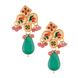 Green Pink beaded Kundan inspired earrings