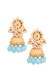 Gold tone Blue Pearl beaded kundan Jhumki