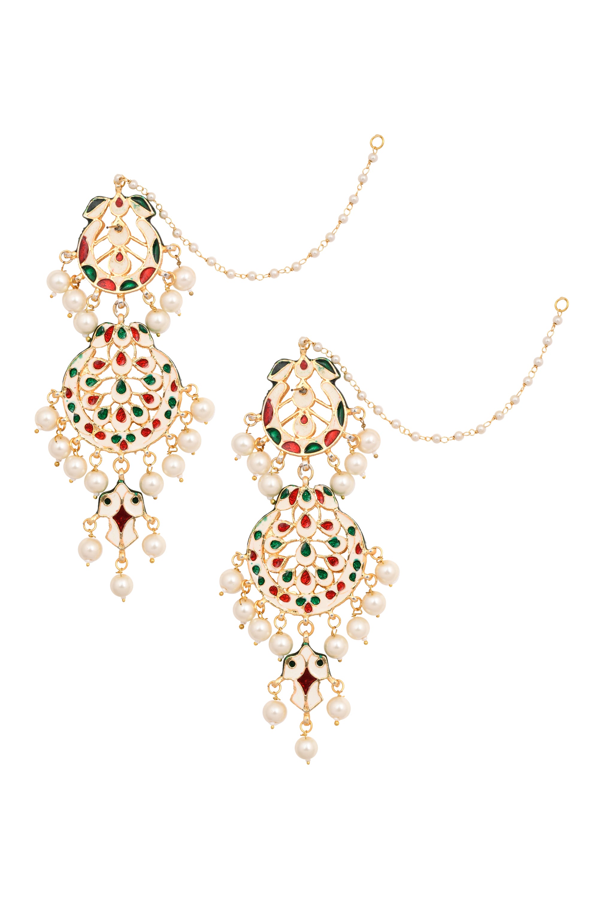 Pearl beaded Handcrafted Kundan earrings