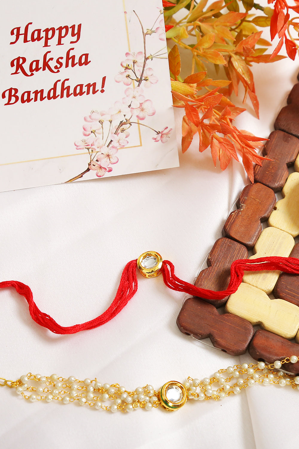 Handcrafted Floral Kundan Rakhi & Lumba Set-Set of 2