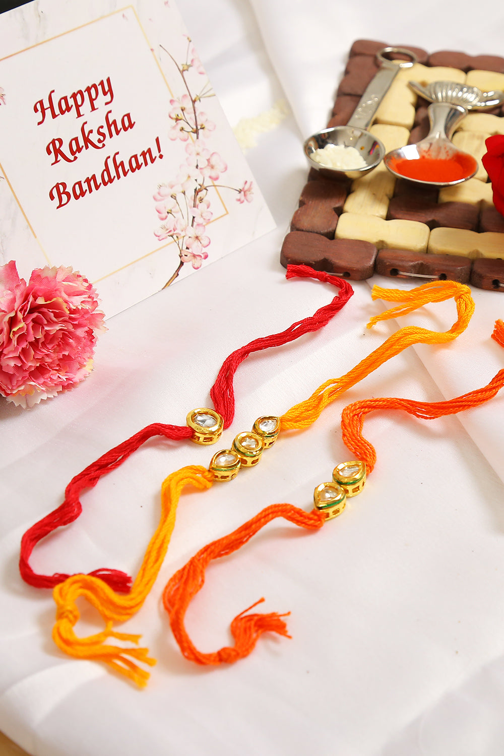 Kundan Handmade Rakhi- Set of 3
