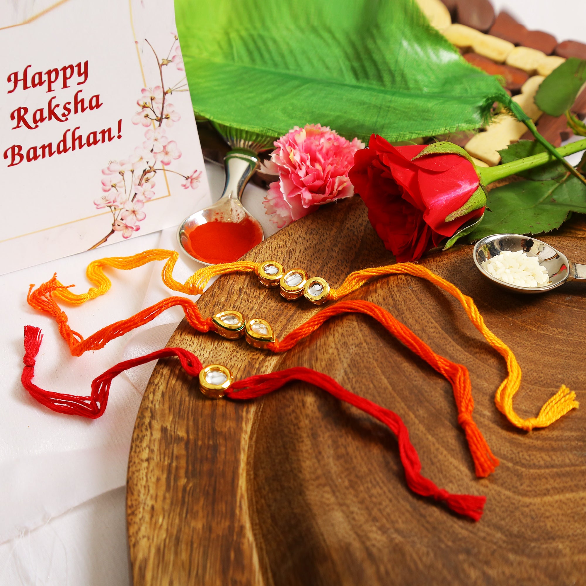 Kundan Handmade Rakhi- Set of 3