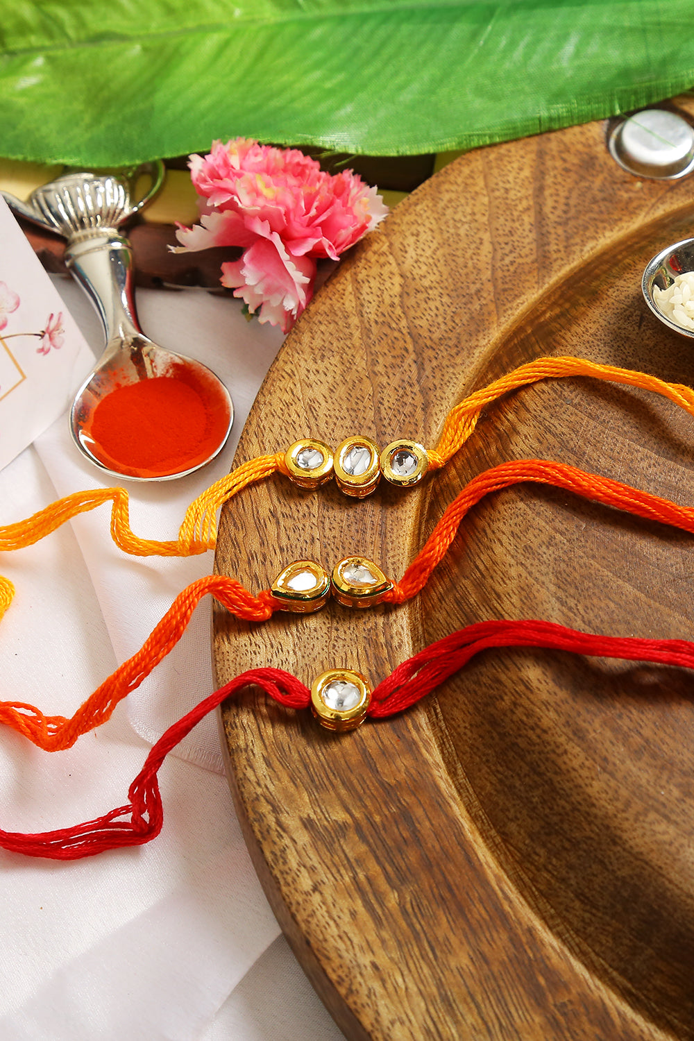 Kundan Handmade Rakhi- Set of 3