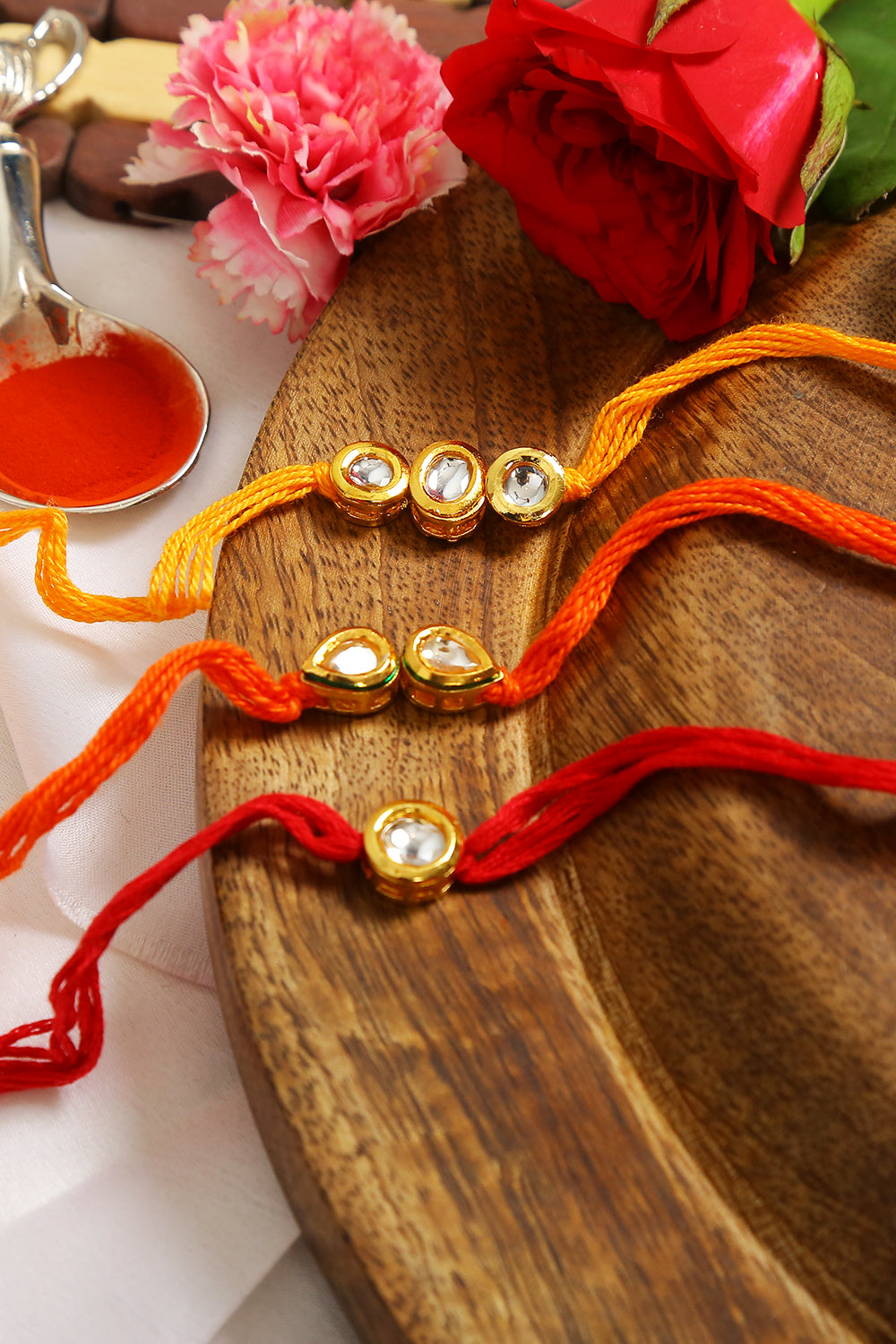 Kundan Handmade Rakhi- Set of 3