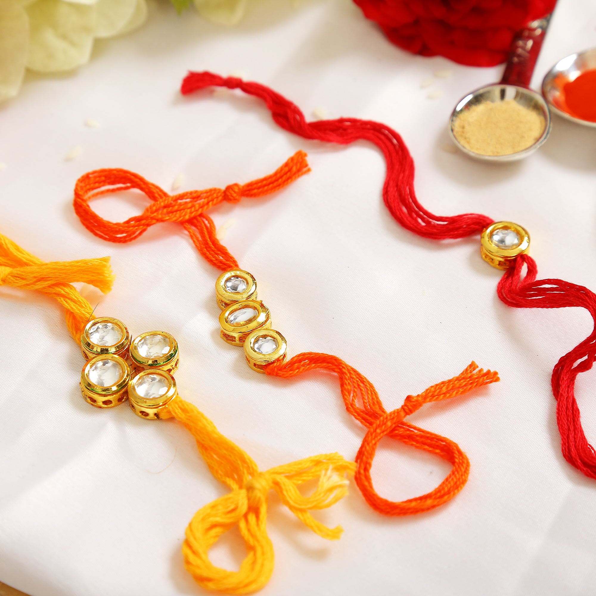 Kundan Handmade Rakhi- Set of 3