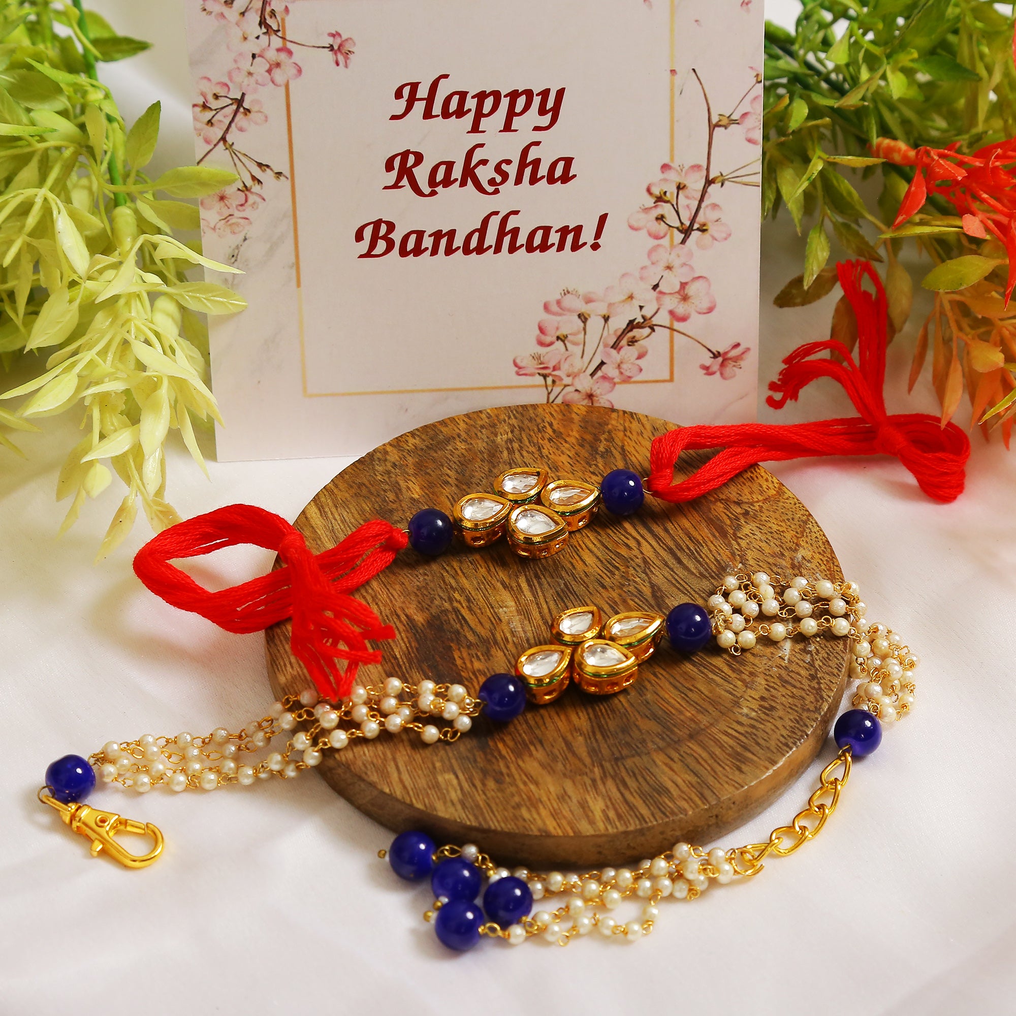 Handmade Kundan rakhi & Lumba set- Set of 2