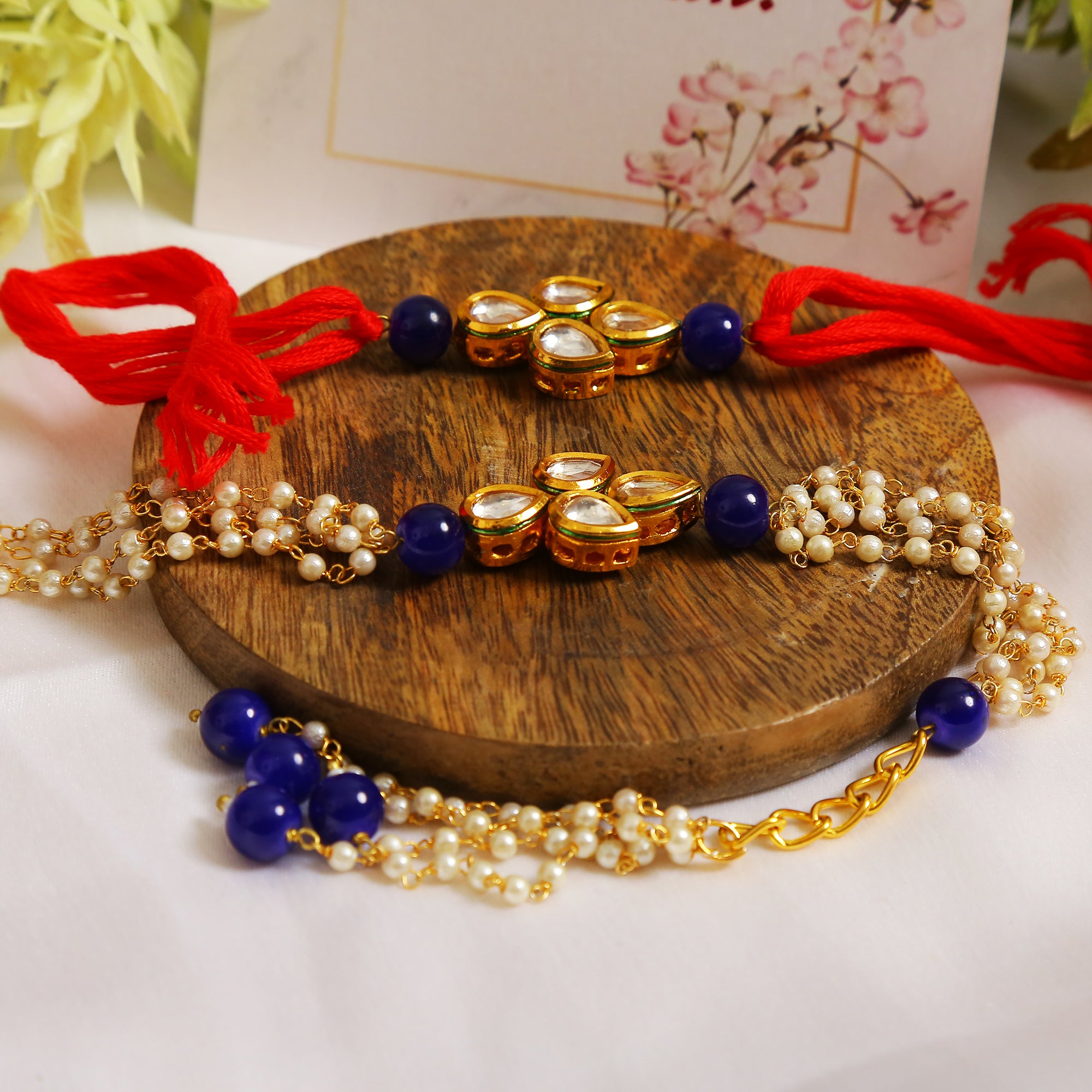 Handmade Kundan rakhi & Lumba set- Set of 2