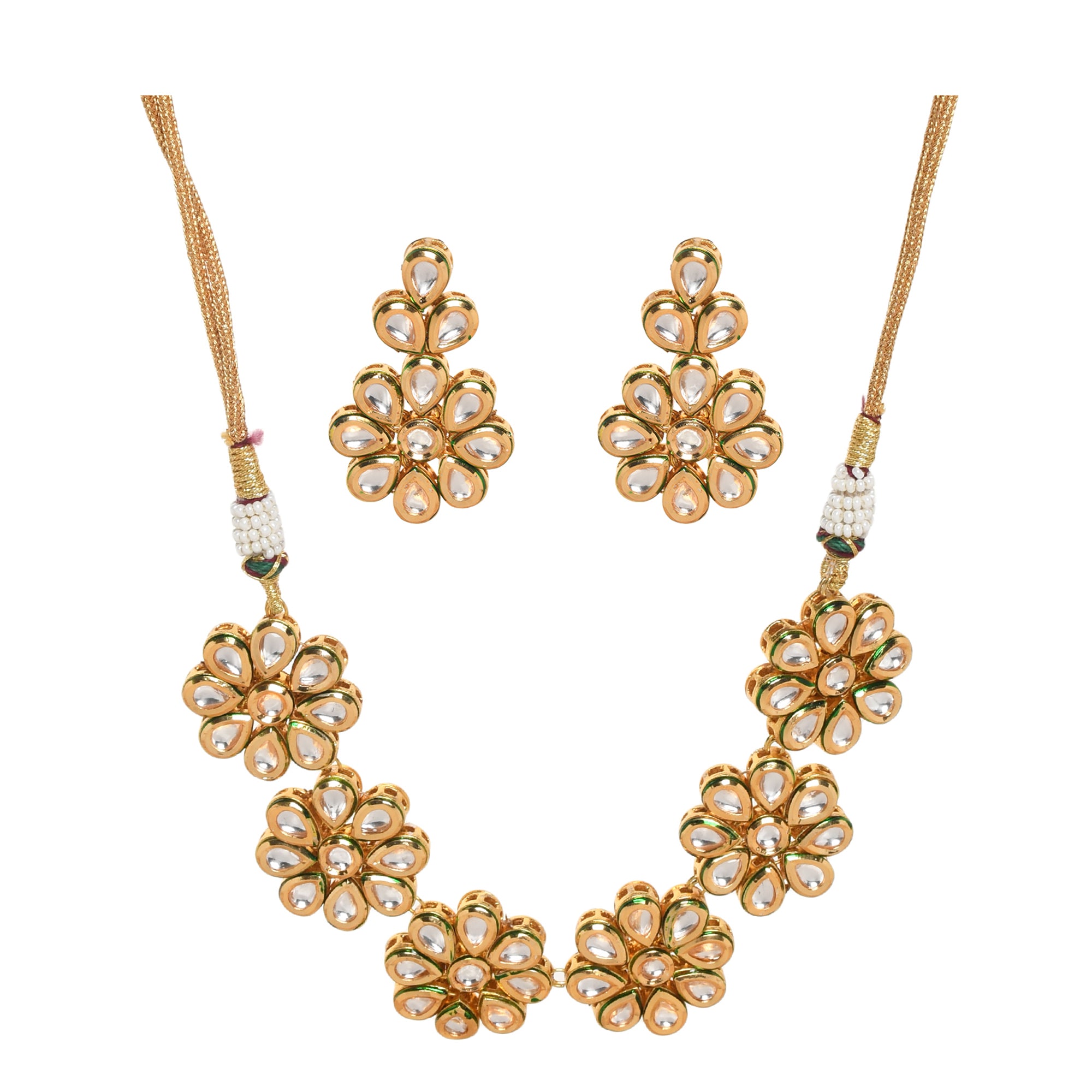 Handcafted Floral Kundan necklace with earrings