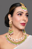 Pink enamaled Kundan necklace with earrings & Maang Tikka
