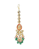 Red Gold toned Kundan earrings with Maang Tikka