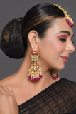 Kundan inspired mahroon enameled earrings with Maang Tikka