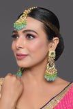 Green enameled Kundan earrings with Maang Tikka