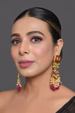 Kundan inspired mahroon enameled earrings