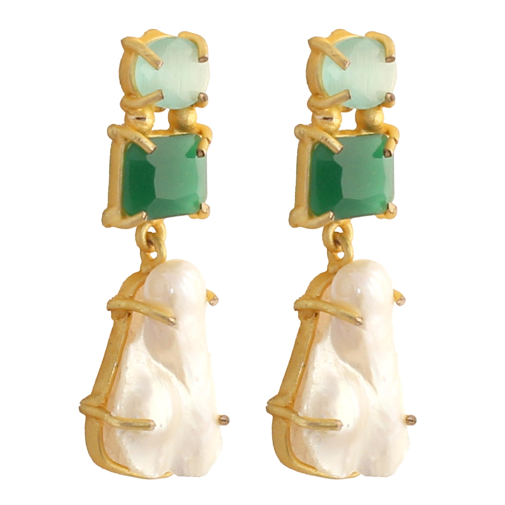 Baroque Pearl Green Monalisa stone earrings