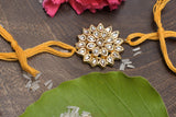 Yellow Gold Tone Floral Kundan Rakhi