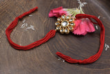 Kundan floral  Red Gold Tone Kundan Rakhi