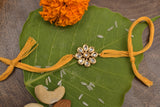 Yellow Gold Tone Floral Kundan Rakhi