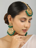 Kundan inspired Emerald beaded Earrings & Maang Tikka Set