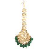 Kundan inspired Emerald beaded Earrings & Maang Tikka Set