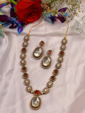 Gold Plated Ruby Pink Moissanite Polki Necklace Set