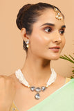 Pearl beaded Kundan Polki Necklace with Earrings & Maang Tikka