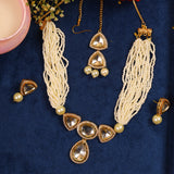 Pearl beaded Kundan Polki Necklace with Earrings & Maang Tikka